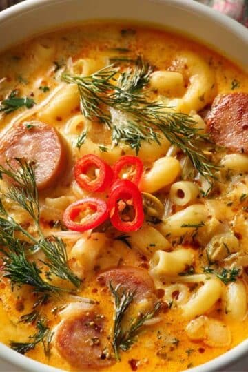 Kremowa Zupa z Fasolką, Makaronem i Kiełbasą
