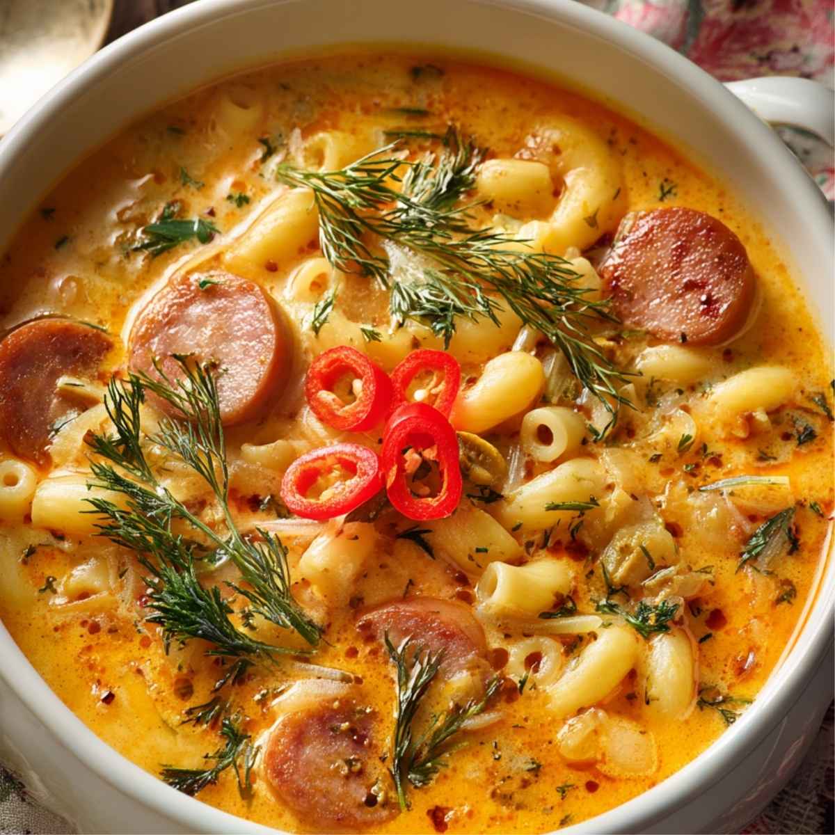 Kremowa zupa z fasolką, makaronem i kiełbasą – miska domowego ciepła 5 Kremowa Zupa z Fasolką, Makaronem i Kiełbasą