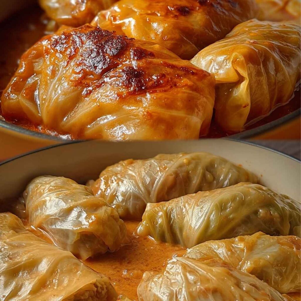 Gołąbki z mięsem i ryżem w kremowym sosie