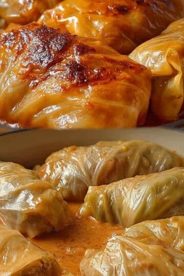 Gołąbki z mięsem i ryżem w kremowym sosie