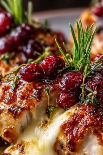 Pieczone piersi z kurczaka z żurawiną, miodem, masłem i ziołami