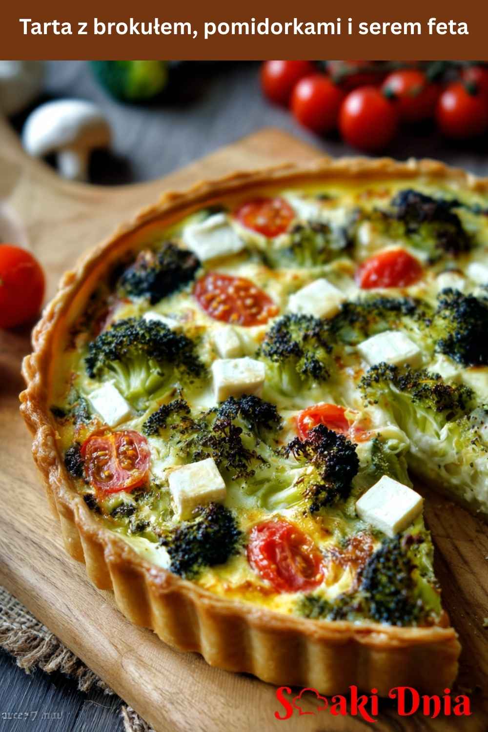 Tarta z brokułem, pomidorkami i serem feta