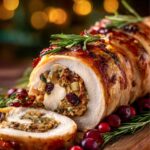 Pieczona rolada z indyka z jabłkiem i żurawiną