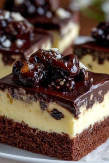 Ciasto czekoladowo‑waniliowe z kremem i śliwkową polewą