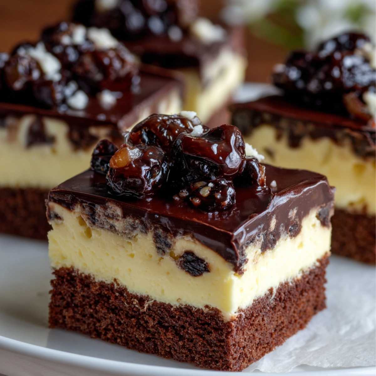 Ciasto czekoladowo‑waniliowe z kremem i śliwkową polewą 5 Ciasto czekoladowo‑waniliowe z kremem i śliwkową polewą