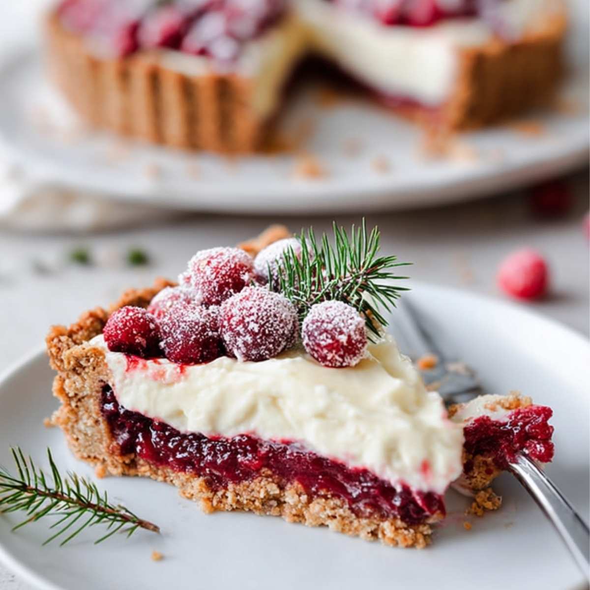 Tarta z żurawiną i kremem śmietankowym