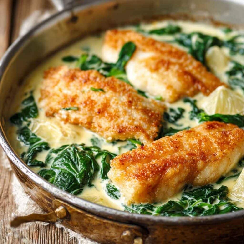 Ryba w sosie śmietanowo-szpinakowym