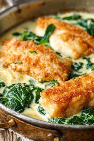 Ryba w sosie śmietanowo-szpinakowym