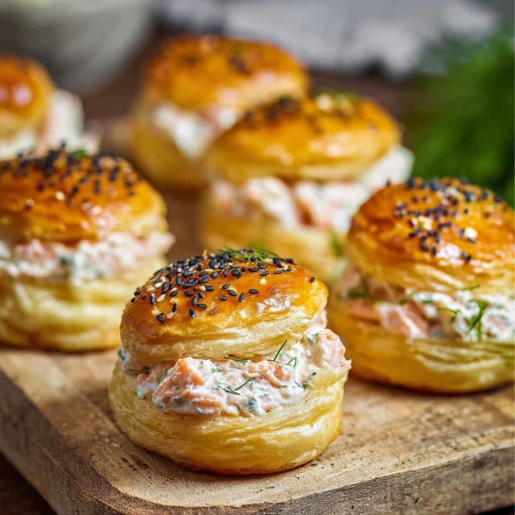 Mini bułeczki z ciasta francuskiego z pastą łososiową – szybka i efektowna przekąska