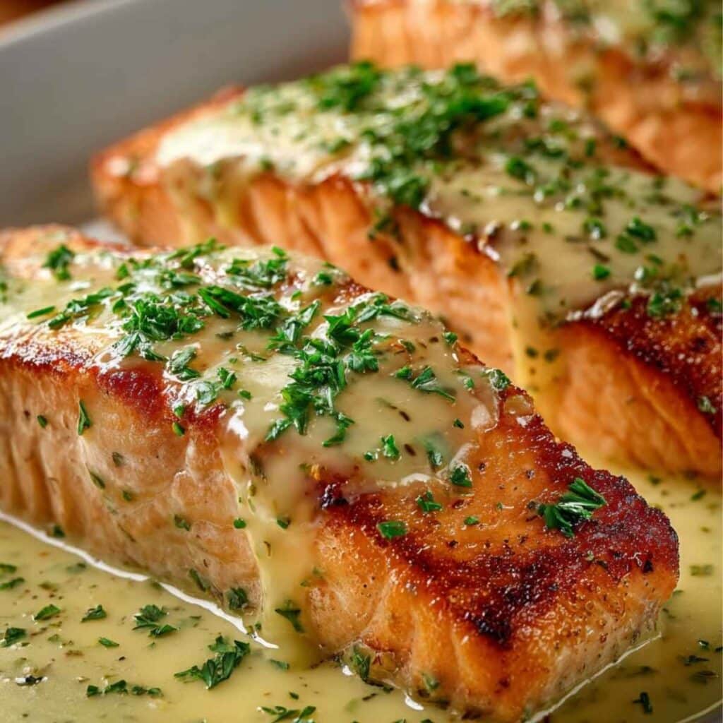 Pieczony łosoś w sosie śmietanowo-cytrynowym – prosty i elegancki