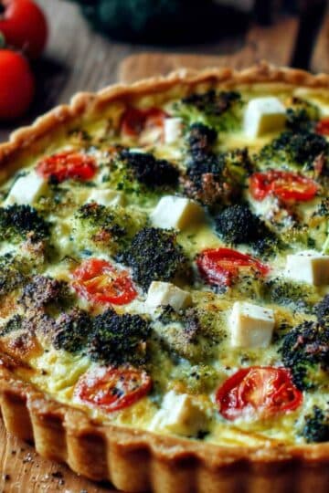 Tarta z brokułem, pomidorkami i serem feta