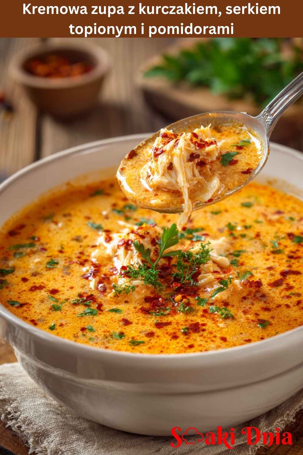 Kremowa zupa z kurczakiem, serkiem topionym i pomidorami – rozgrzewający klasyk