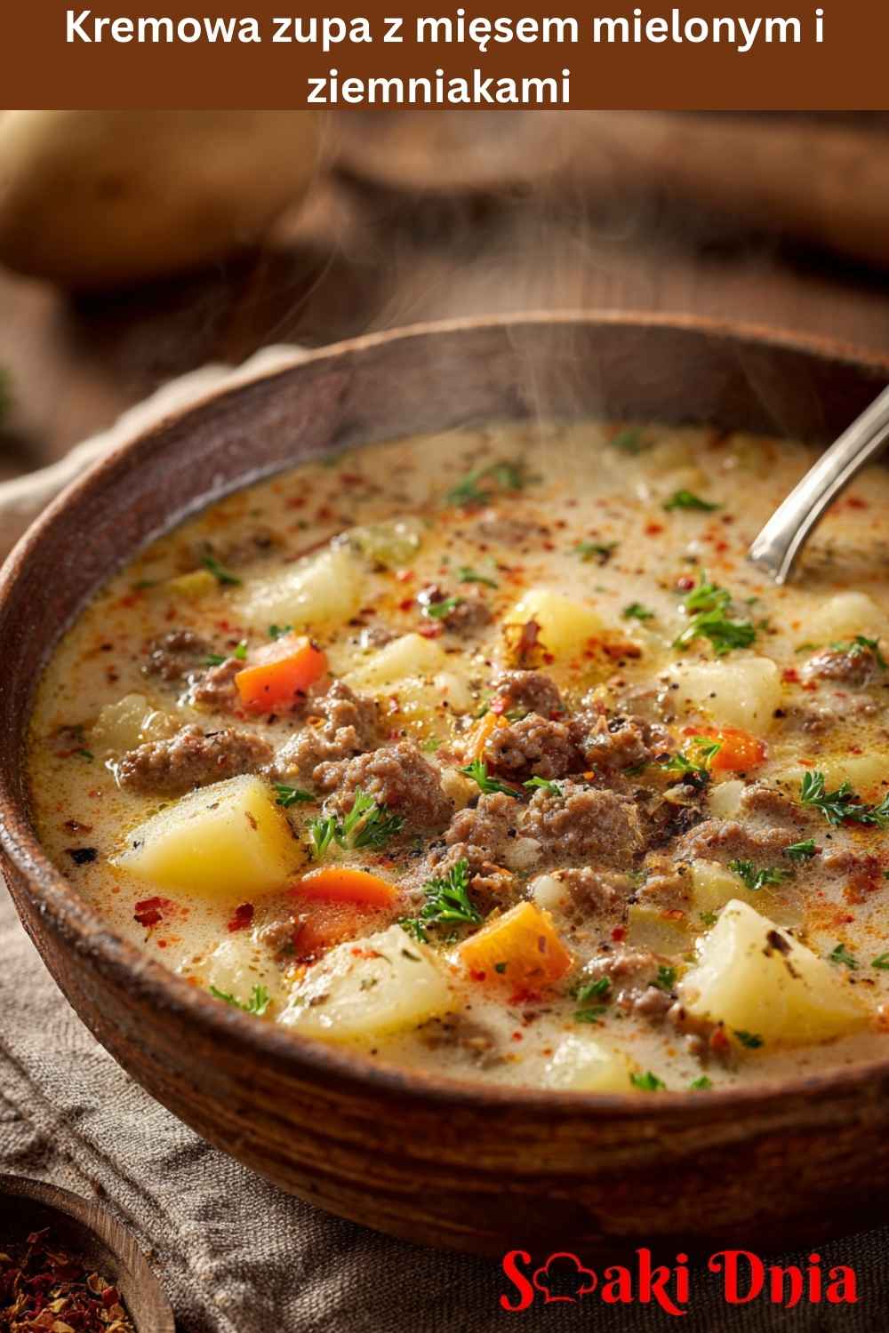 Kremowa zupa z mięsem mielonym i ziemniakami