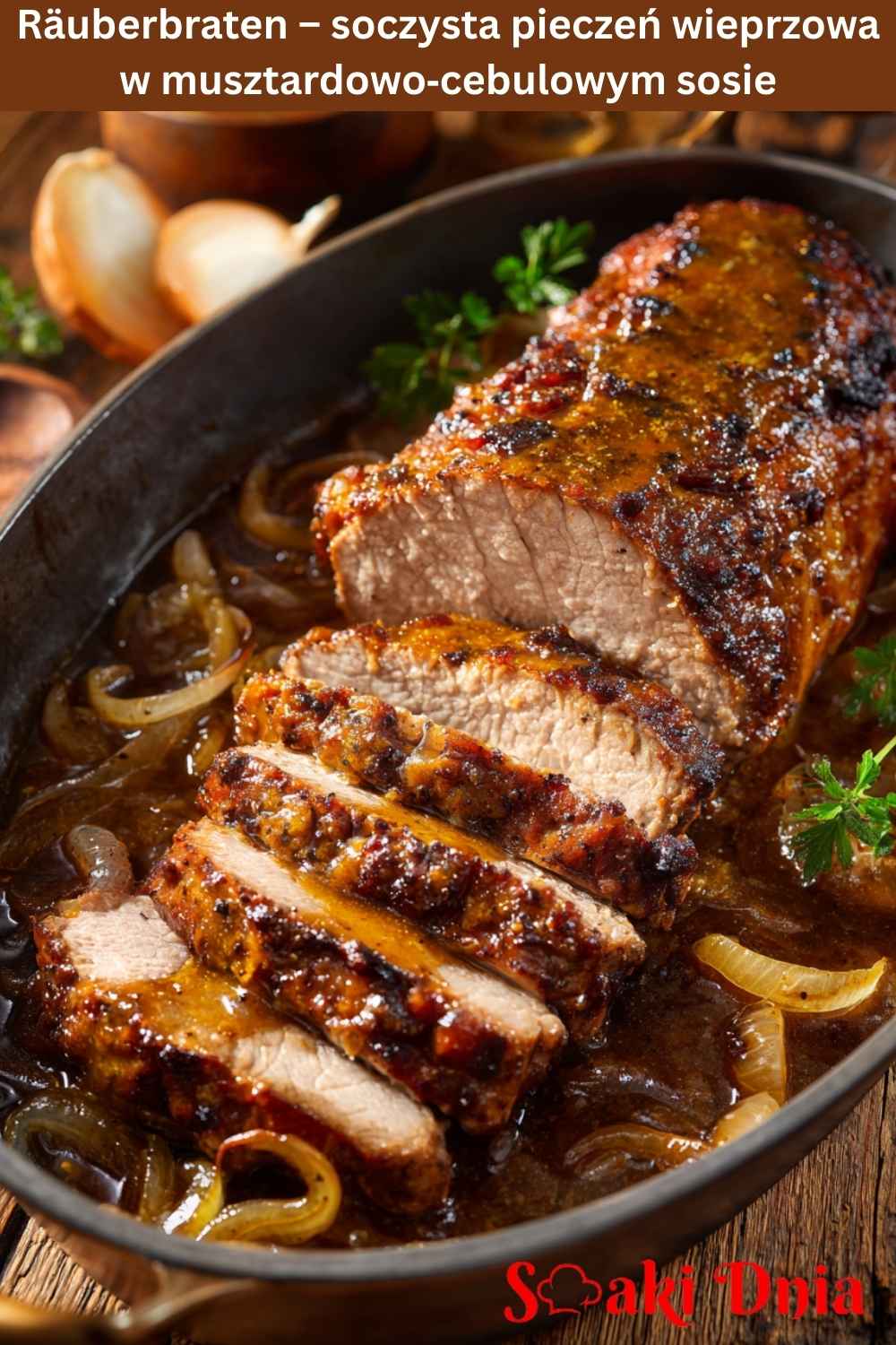 Räuberbraten – soczysta pieczeń wieprzowa w musztardowo‑cebulowym sosie