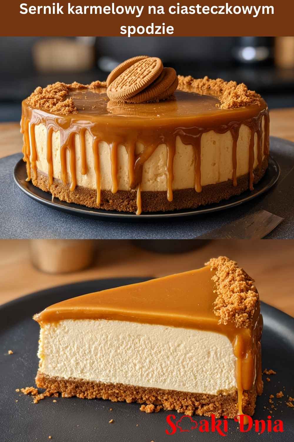 Sernik karmelowy na ciasteczkowym spodzie