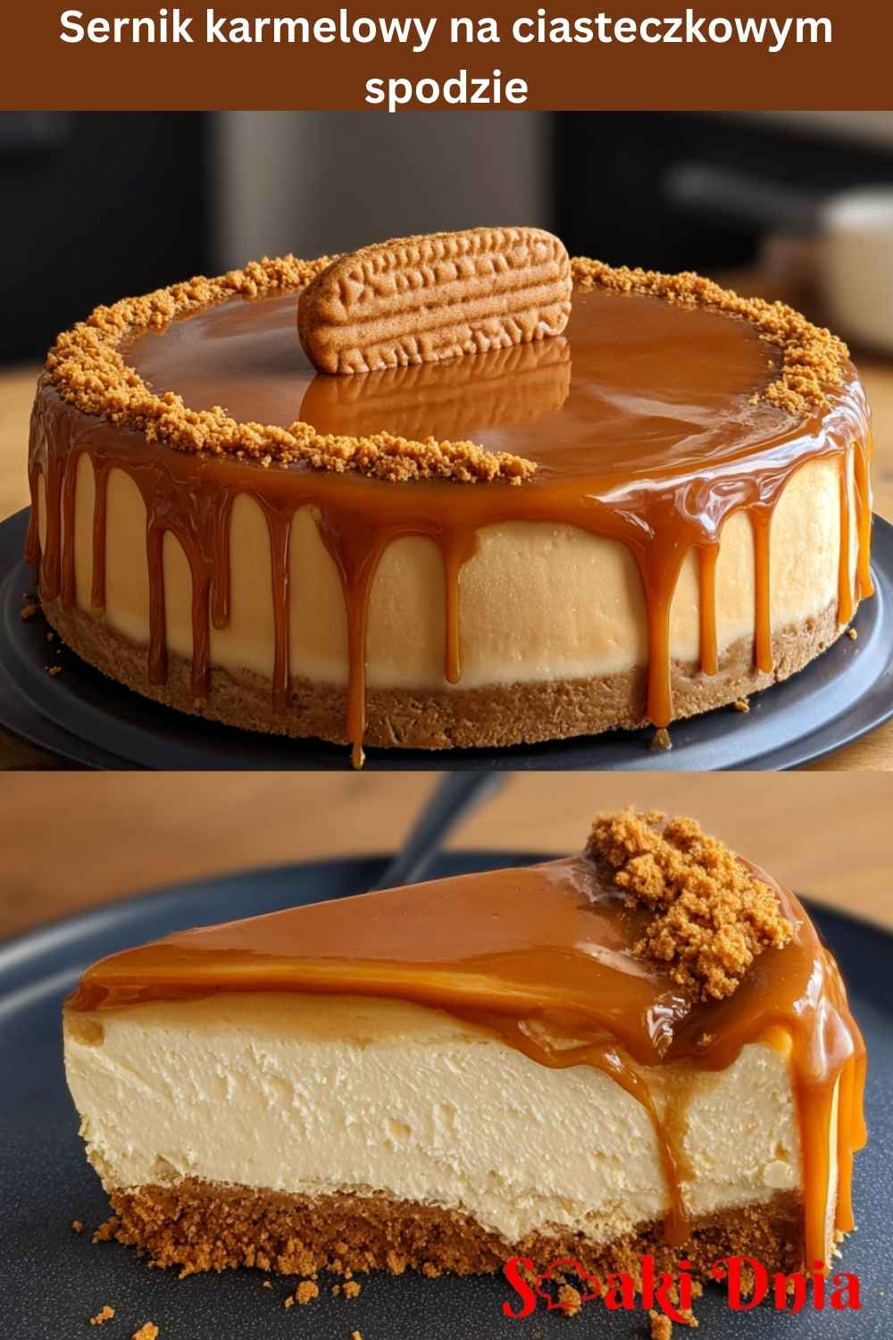 Sernik karmelowy na ciasteczkowym spodzie
