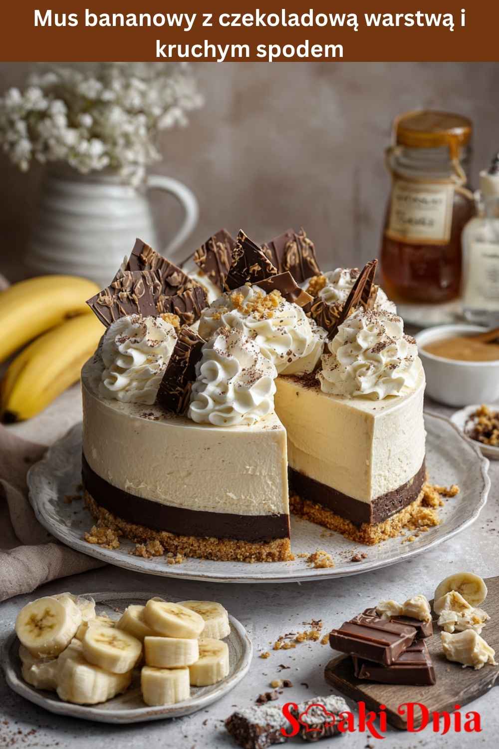 Mus bananowy z czekoladową warstwą i kruchym spodem