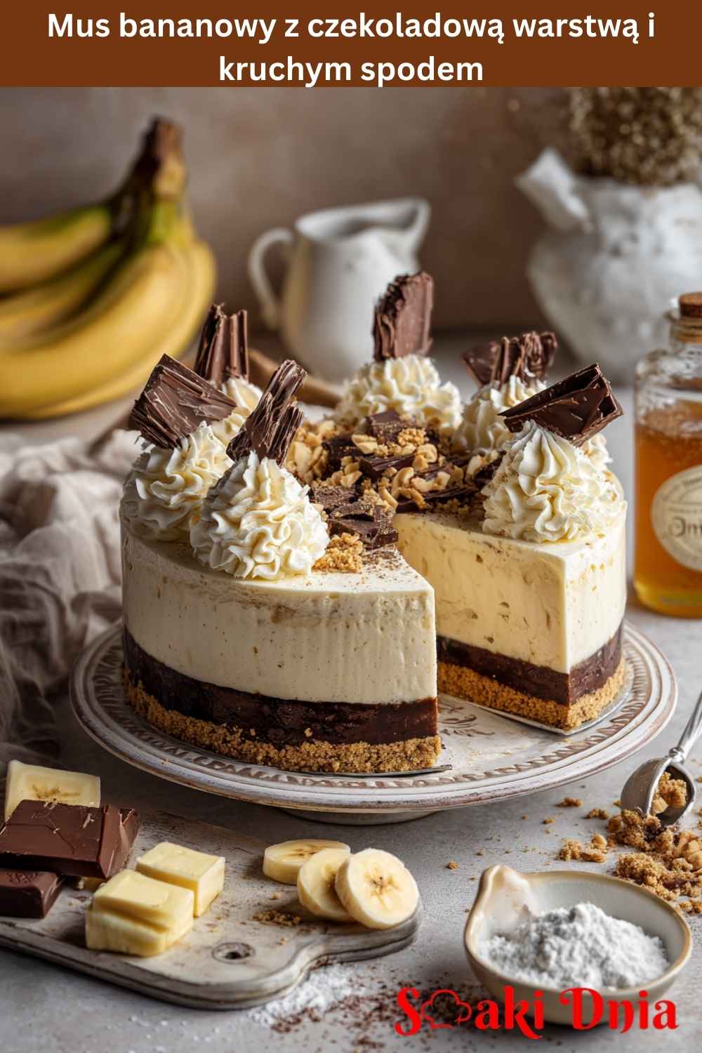 Mus bananowy z czekoladową warstwą i kruchym spodem
