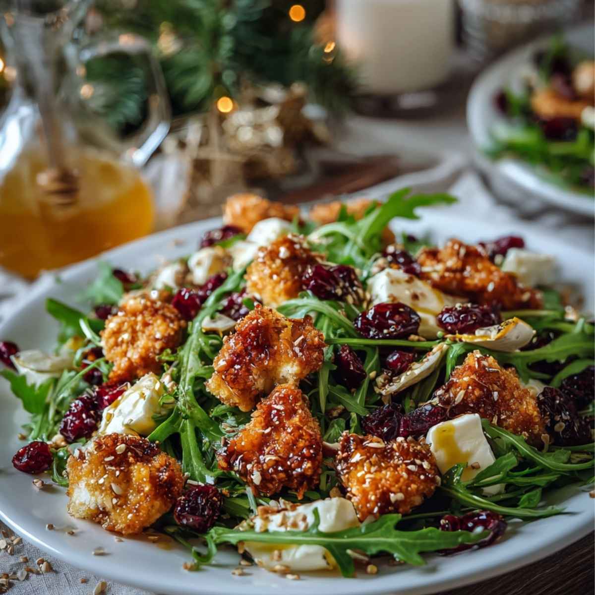 Sałatka z chrupiącym kurczakiem, camembertem i żurawiną