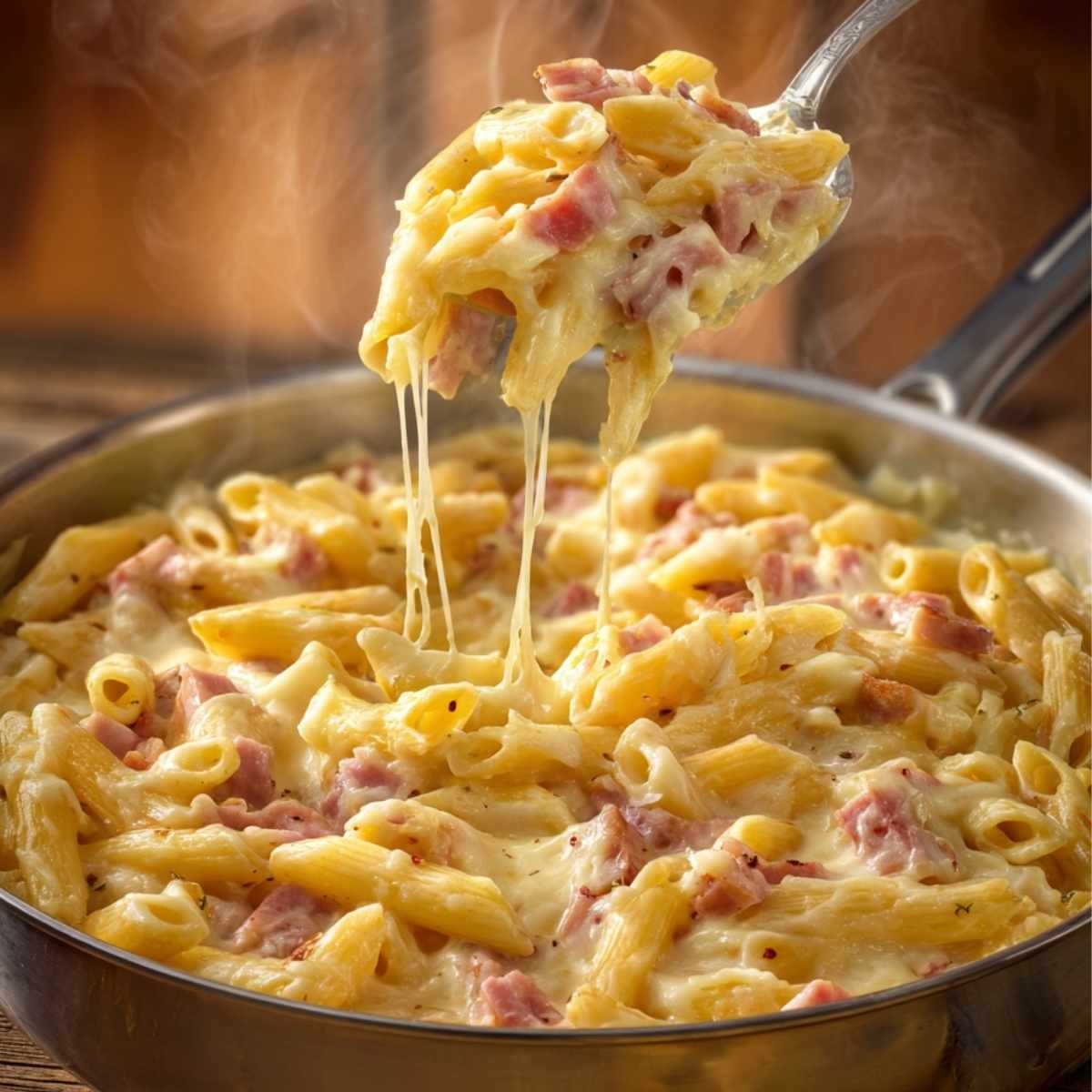 Makaron z szynką w sosie śmietanowym