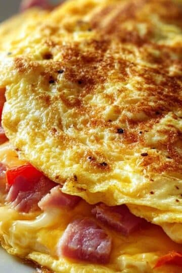 Puszysty omlet z szynką i serem