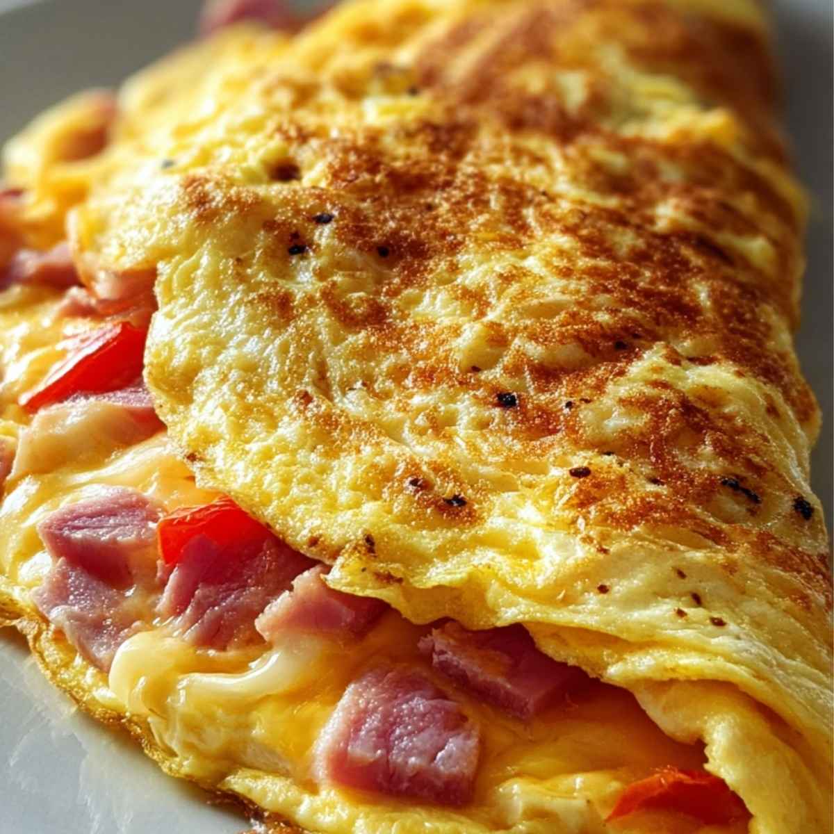 Puszysty omlet z szynką i serem