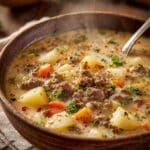 Kremowa zupa z mięsem mielonym i ziemniakami