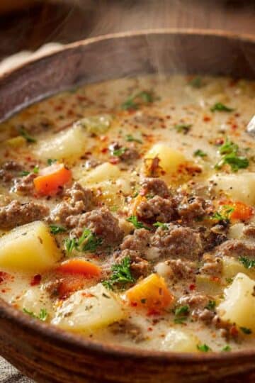 Kremowa zupa z mięsem mielonym i ziemniakami – syta i domowa 10 Kremowa zupa z mięsem mielonym i ziemniakami