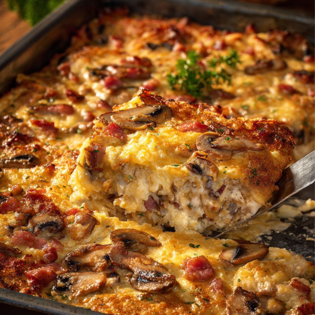 Zapiekanka sznyclowa z pieczarkami