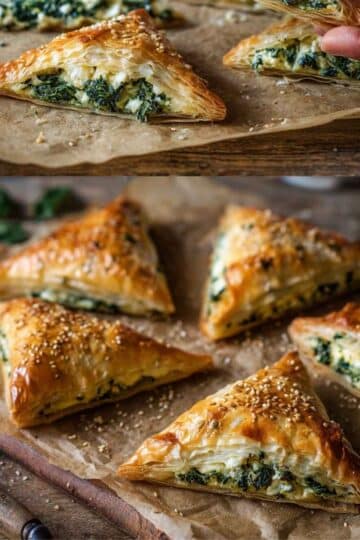Trójkąty z ciasta francuskiego ze szpinakiem i serem – szybka i chrupiąca przekąska 8 Trójkąty z ciasta francuskiego ze szpinakiem i serem – szybka i chrupiąca przekąska