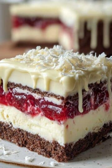 Warstwowe ciasto waniliowo-malinowe – bez pieczenia i pyszne 6 Warstwowe ciasto waniliowo-malinowe – bez pieczenia i pyszne