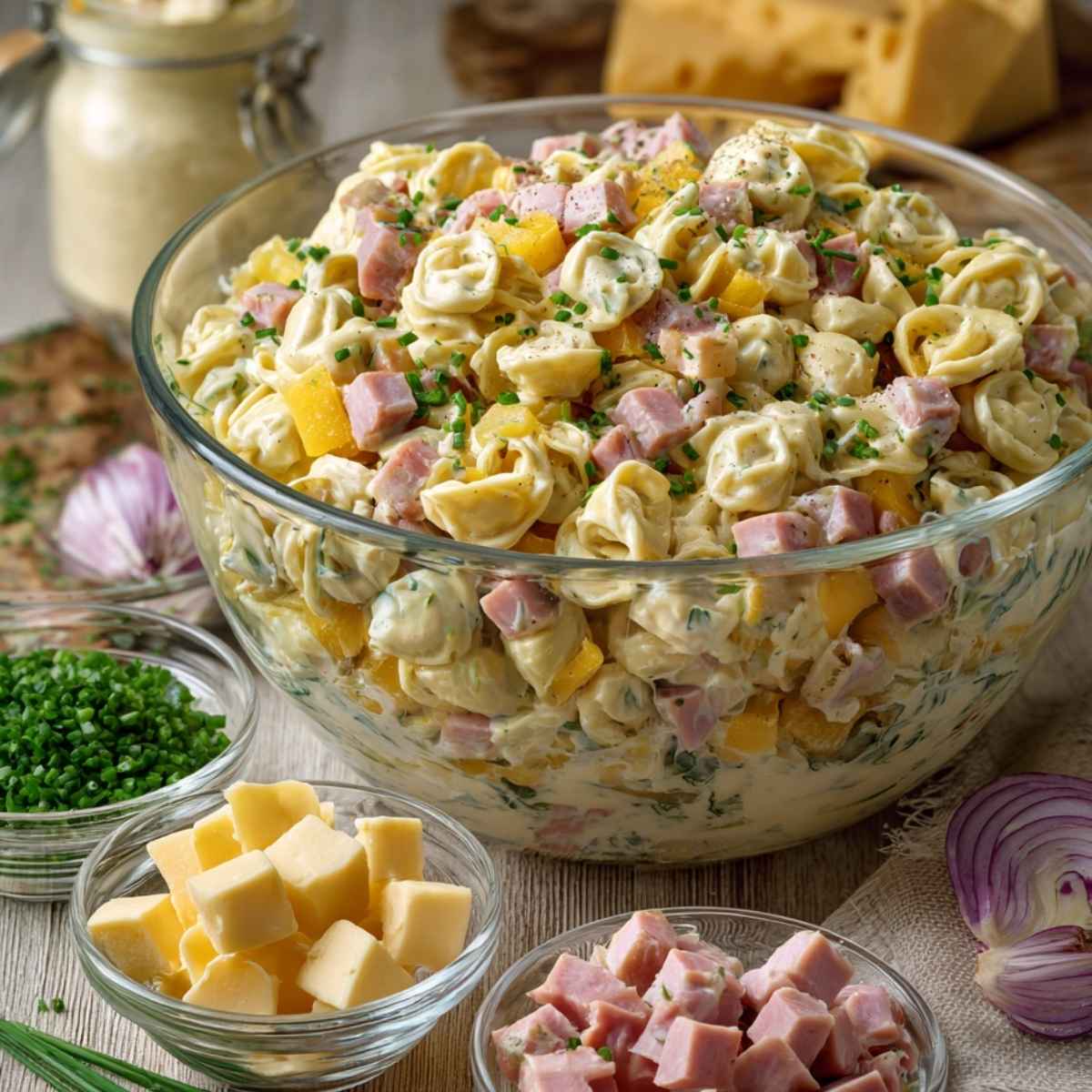 Sałatka tortellini z szynką i serem – hit na każdą imprezę 4 Sałatka tortellini z szynką i serem – hit na każdą imprezę