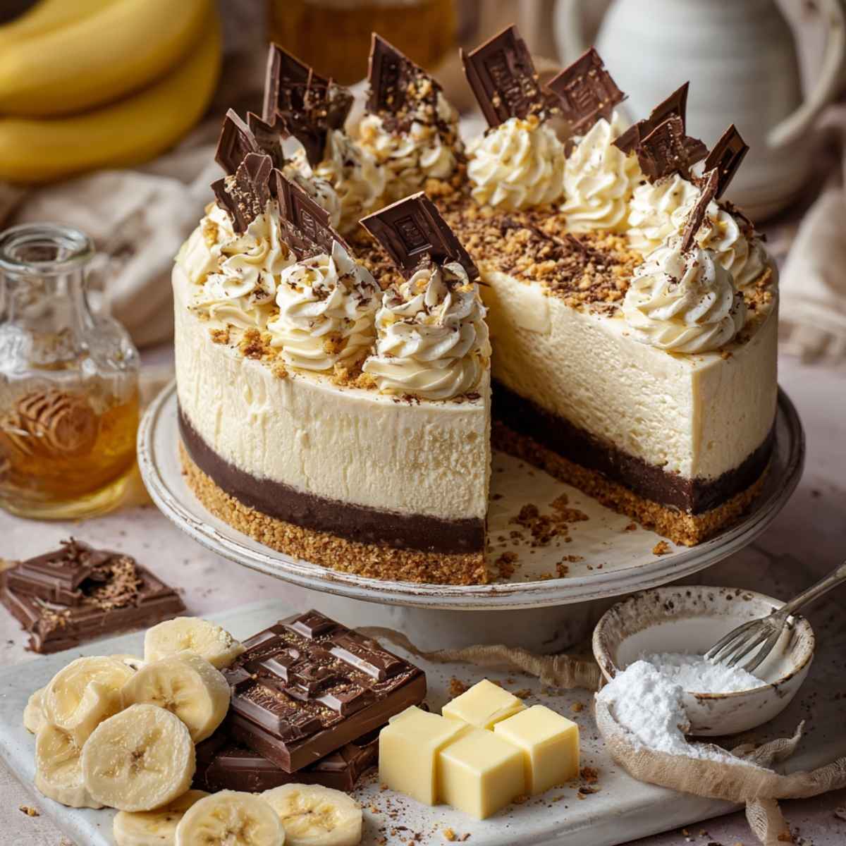 Mus bananowy z czekoladową warstwą i kruchym spodem