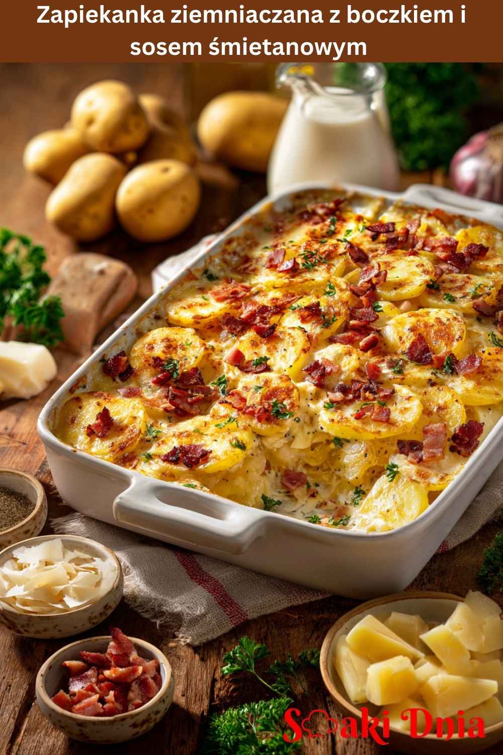 Zapiekanka ziemniaczana z boczkiem i sosem śmietanowym – klasyka domowego obiadu