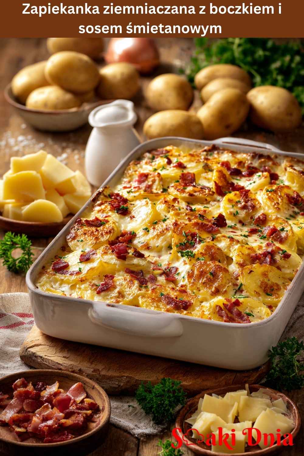 Zapiekanka ziemniaczana z boczkiem i sosem śmietanowym – klasyka domowego obiadu