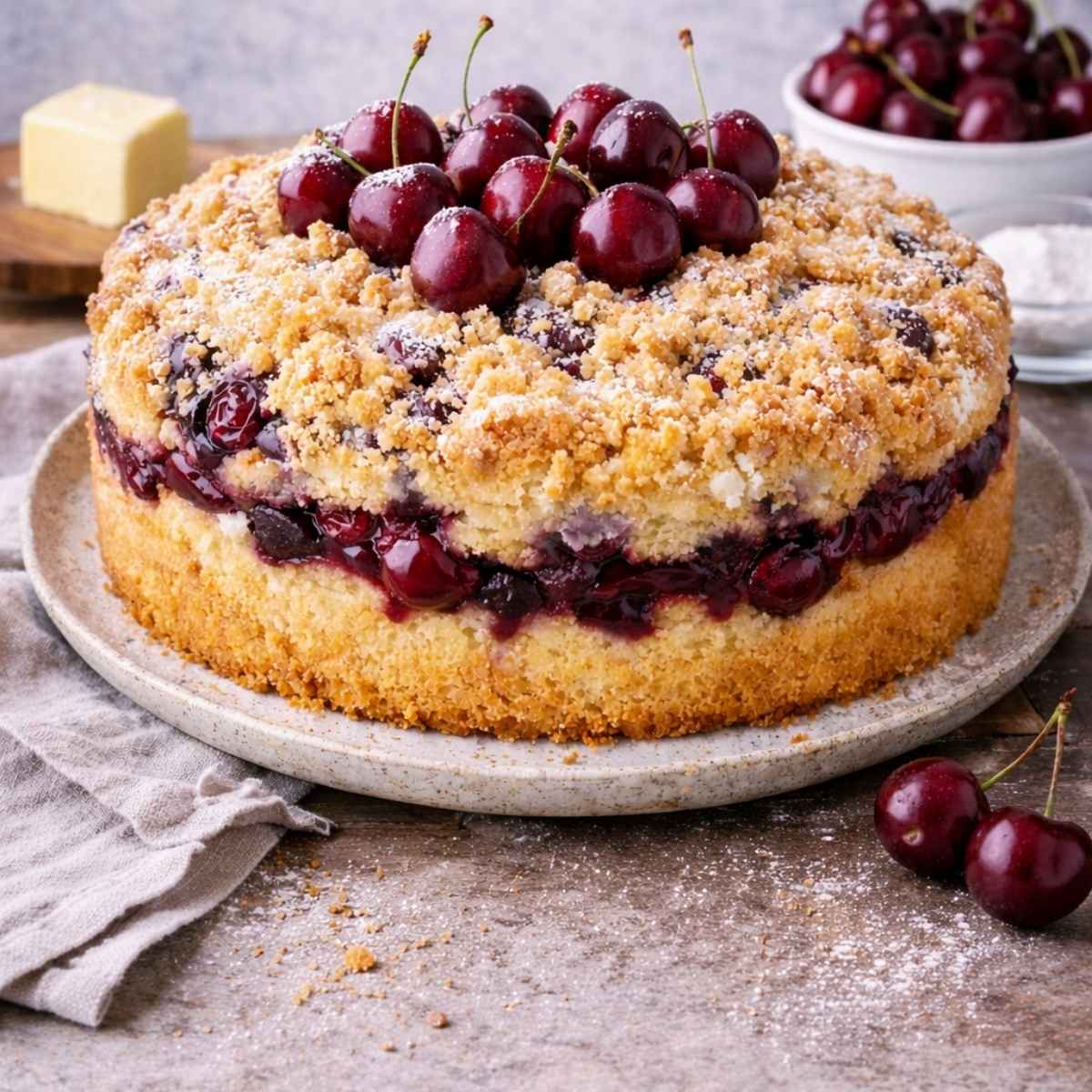 Puszyste Ciasto z Wiśniami i Kruszonką – klasyczny, domowy wypiek