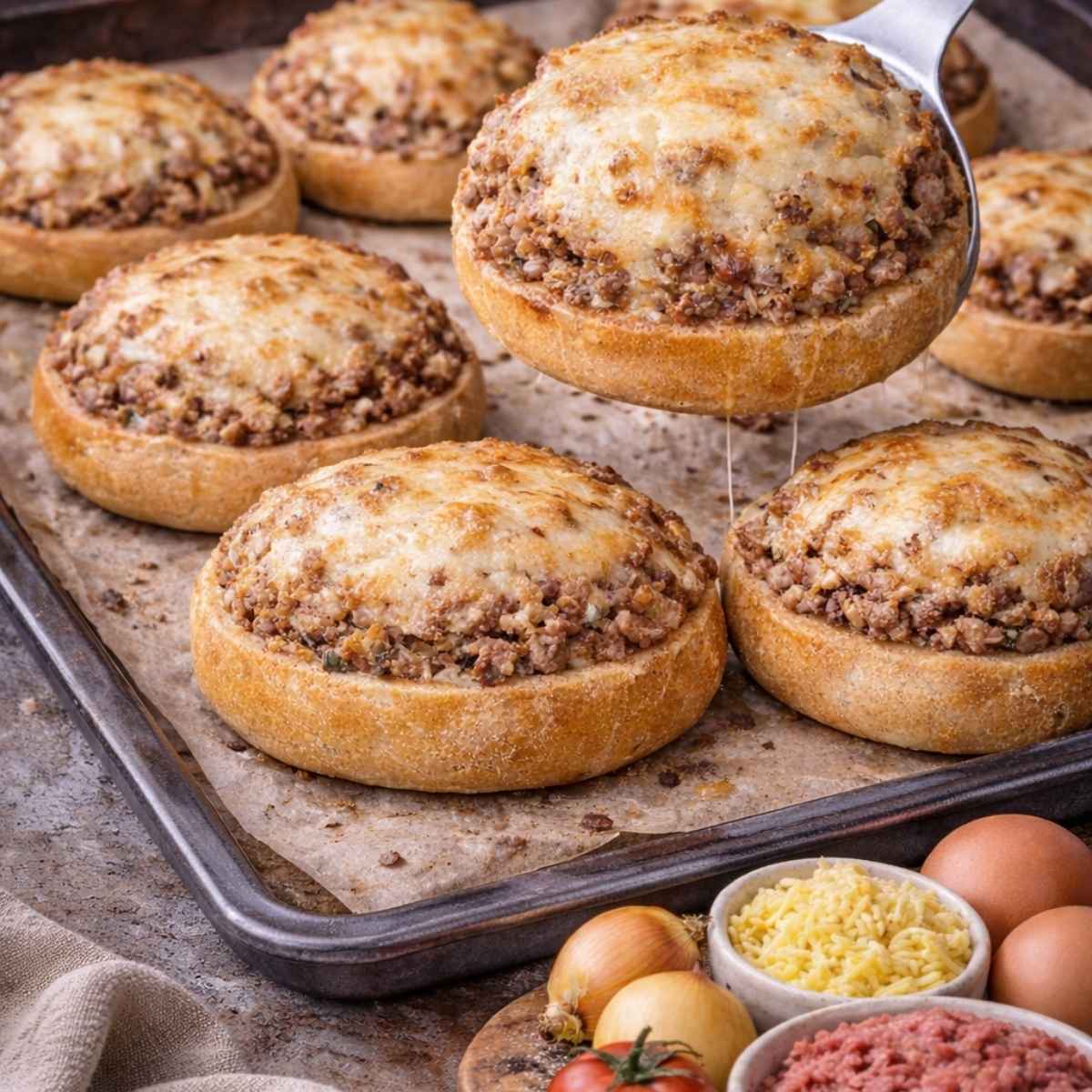 zapiekane bułki z farszem mięsnym