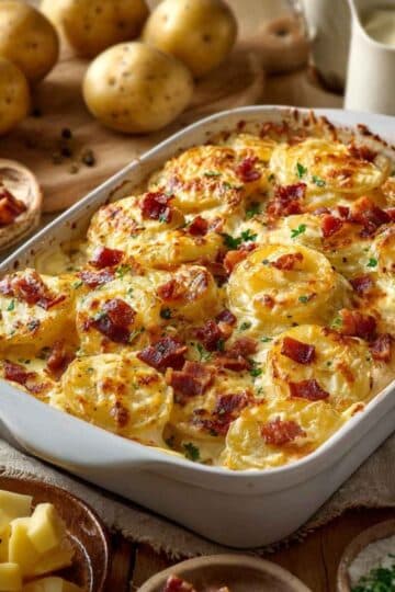 Zapiekanka ziemniaczana z boczkiem i sosem śmietanowym – klasyka domowego obiadu