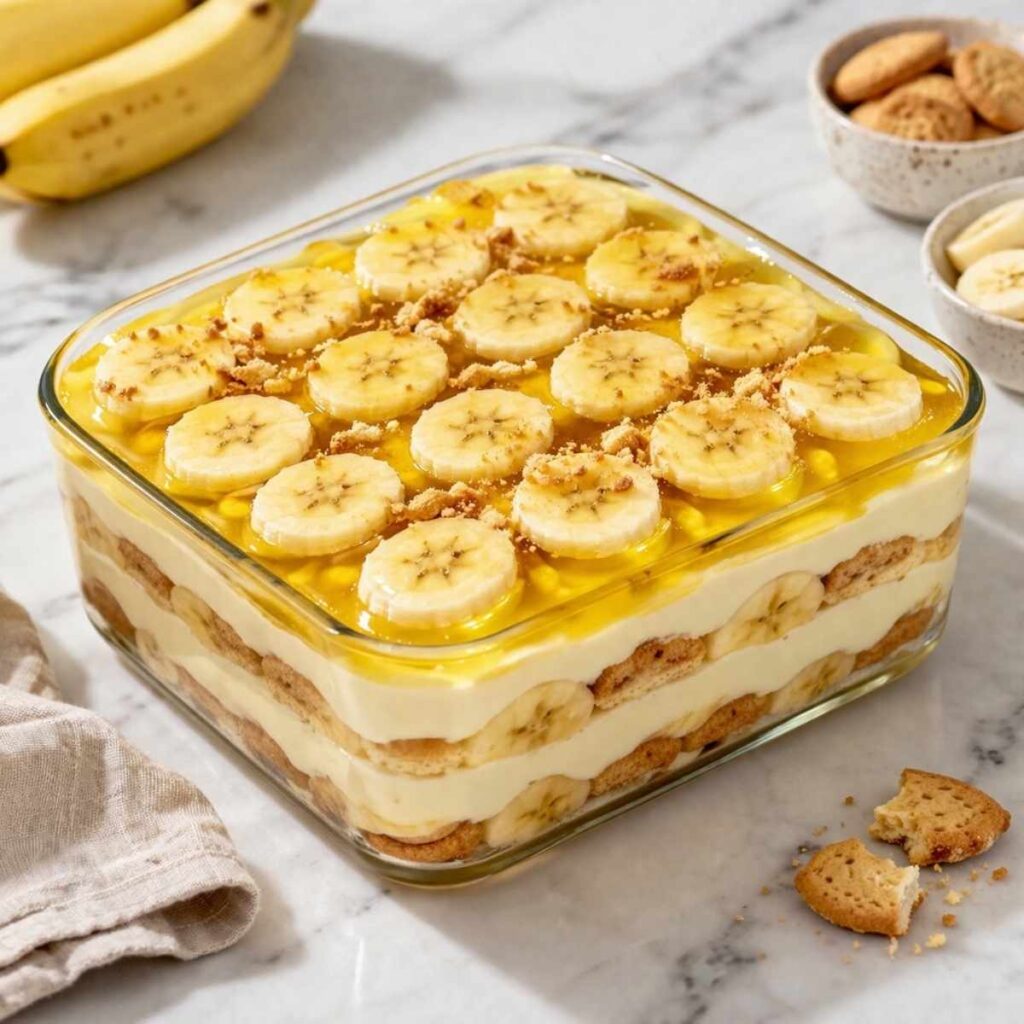 Deser bananowy z galaretką – bez pieczenia