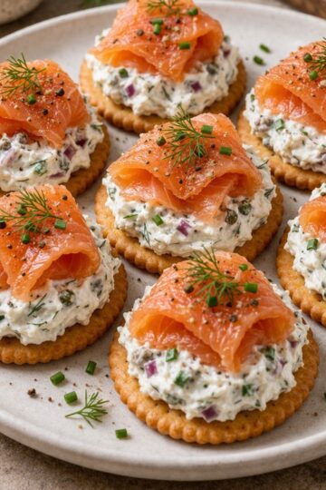 Krakersy z serkiem i łososiem