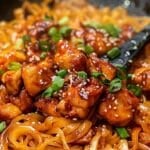 Makaron stir-fry z kurczakiem w sosie słodko-sojowym