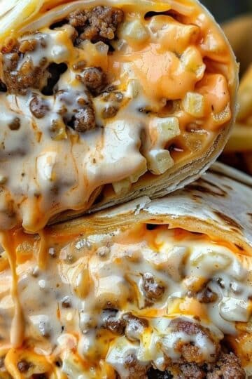 Tortilla z mięsem, frytkami i sosem czosnkowym (cheesy wrap)