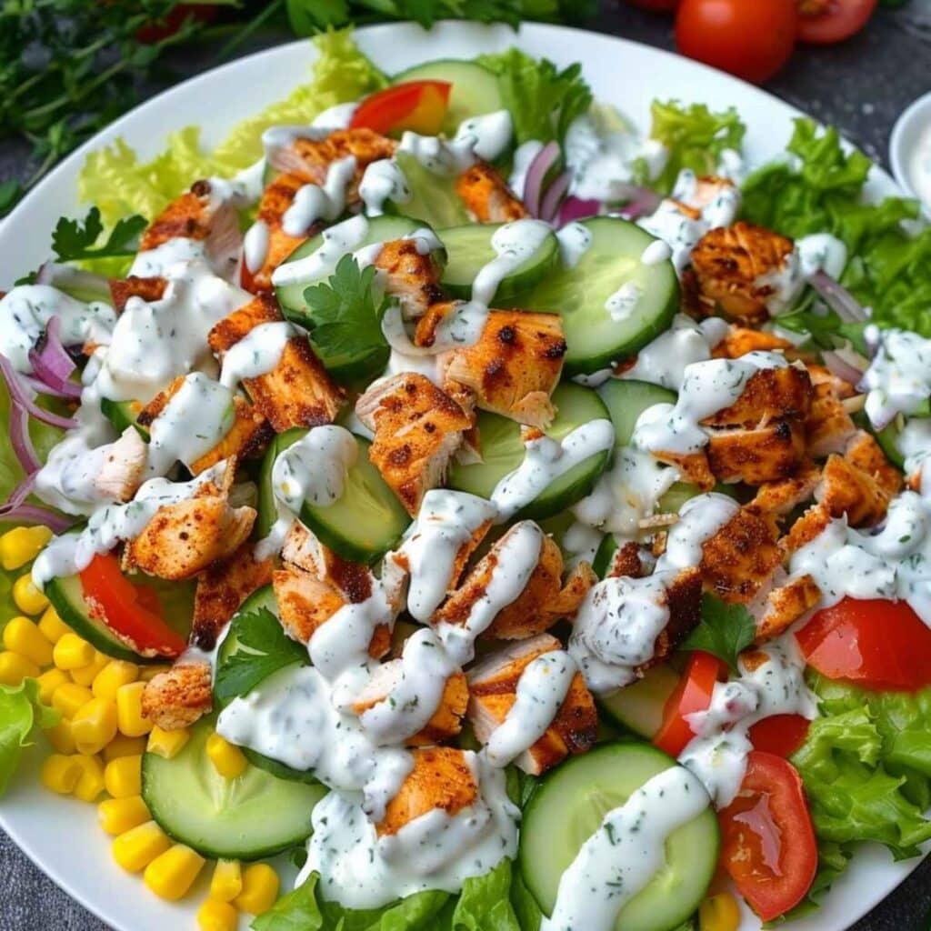 Sałatka z kurczakiem i sosem czosnkowym (kebab vibe)