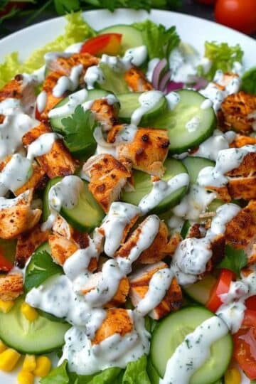 Sałatka z kurczakiem i sosem czosnkowym (kebab vibe)