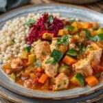 Kurczak w sosie warzywnym z kaszą i buraczkami