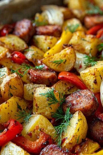 Pieczone Ziemniaki z Kiełbasą i Warzywami